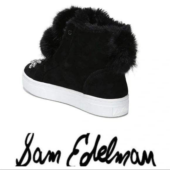 💕 Sam Edelman Black Fur Leland Sneakers - Picture 3 of 9